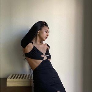 Black Cut Out Bodycon Mini Dress / Long Sleeve Backless LBD NEVER WORN